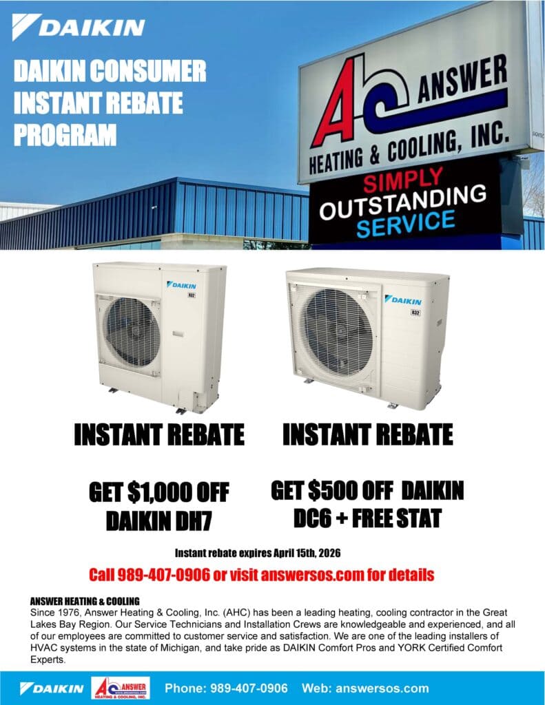 Answer Heating Daikin Instant Rebate 2026