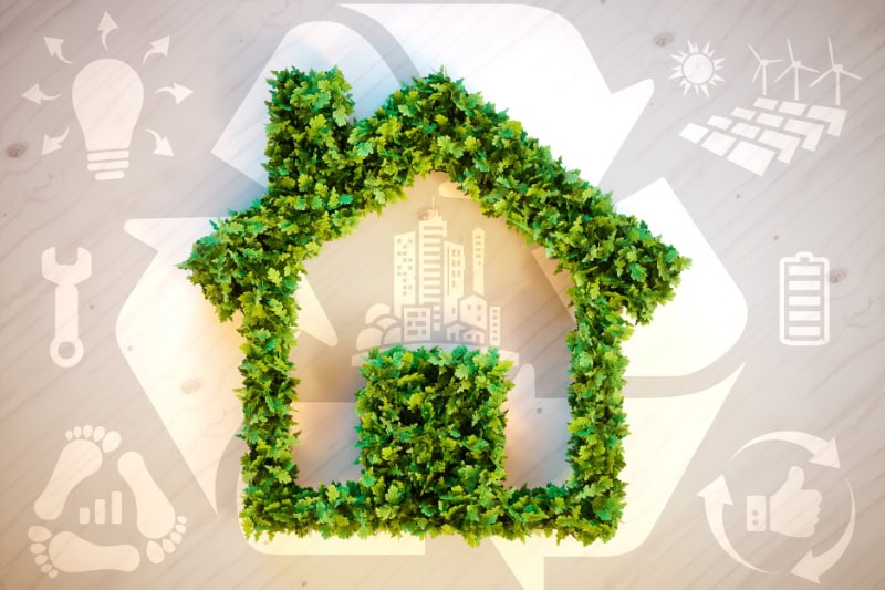 Tips to Prepare Your Midland Home for Vacation This Summer. Sustainable living - 3d illustration with ecology icons on brown wooden background.